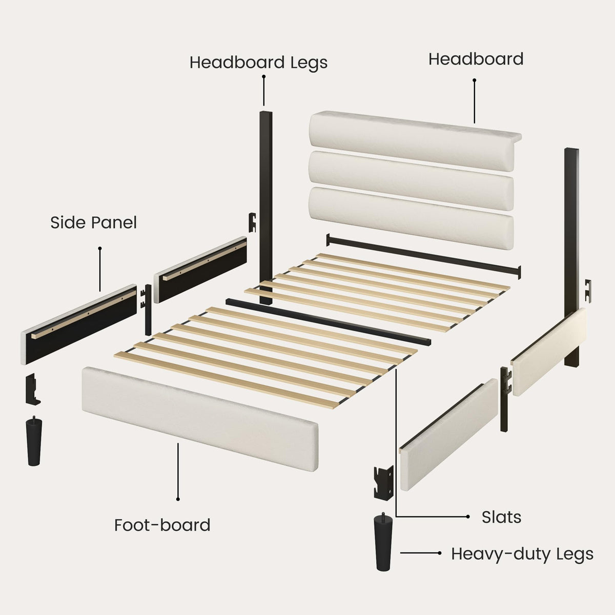 Beige Velvet Upholstered Twin Platform Bed Frame I21216