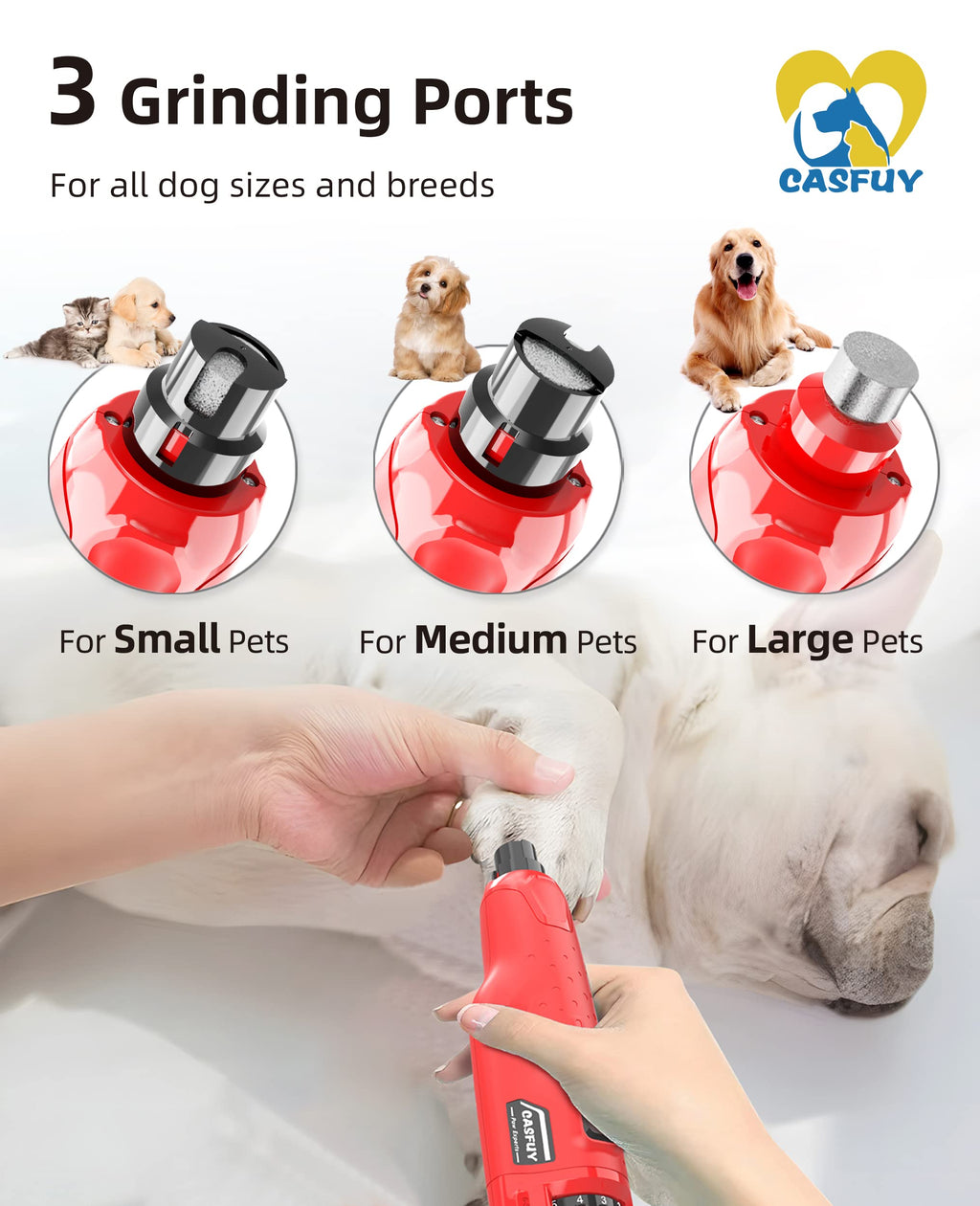 Quiet 6-Speed Rechargeable Electric Dog Nail Grinder with 2 LED Lights N63043