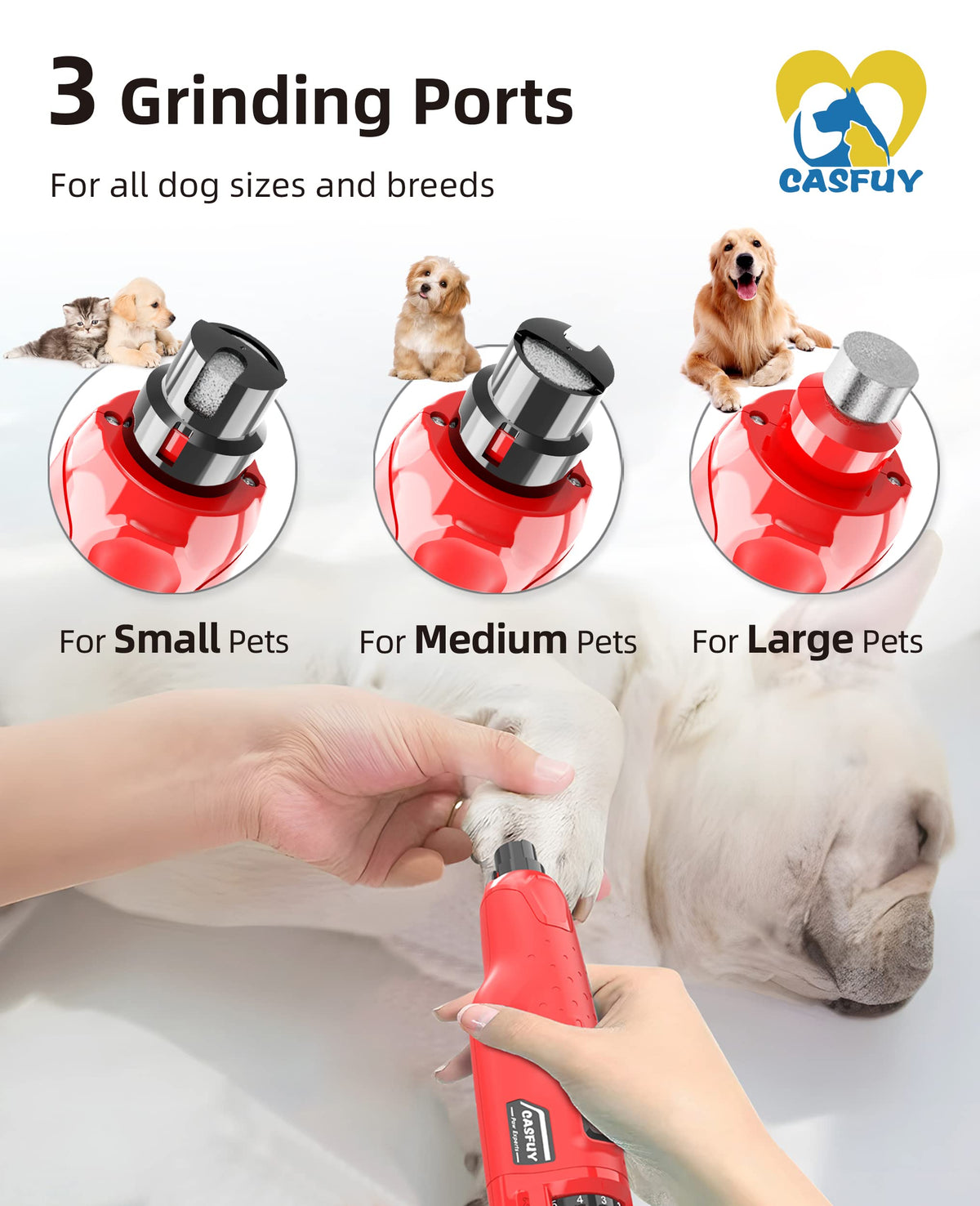 Quiet 6-Speed Rechargeable Electric Dog Nail Grinder with 2 LED Lights N63043