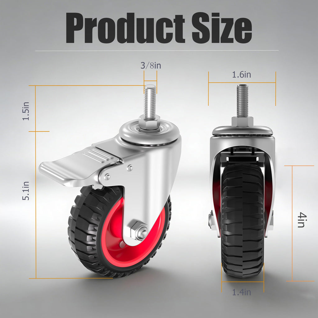 4 inch Threaded Stem Casters Wheels 3/8", Set of 4 Heavy Duty V39189