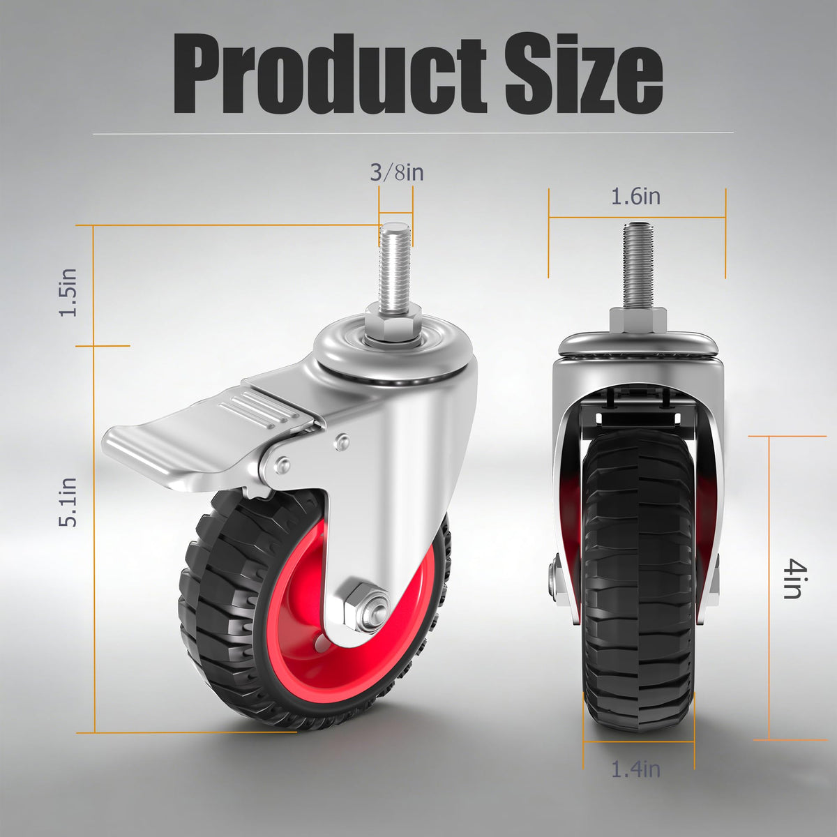 4 inch Threaded Stem Casters Wheels 3/8", Set of 4 Heavy Duty V39189
