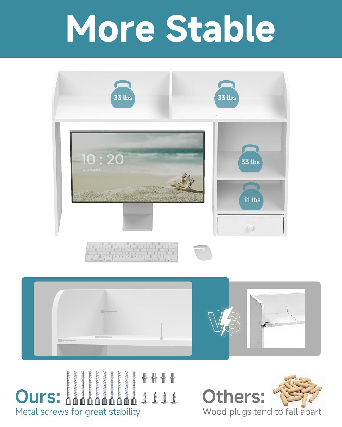White Desktop Bookshelf with Drawer N3194