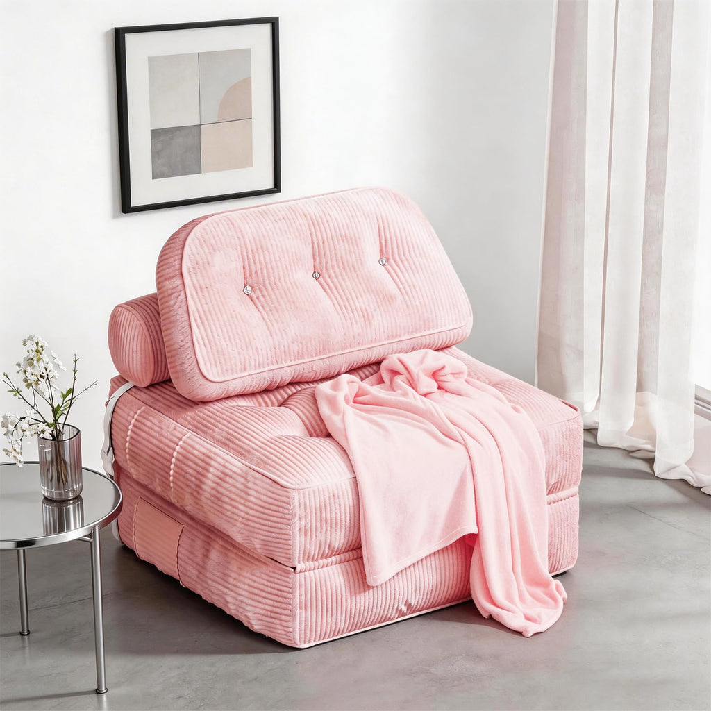 Pink Flannel Folding Sofa Bed E93674
