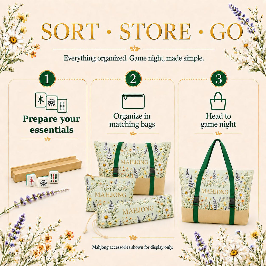 3-Piece Mahjong Bag Set with Mat Holder Straps A476