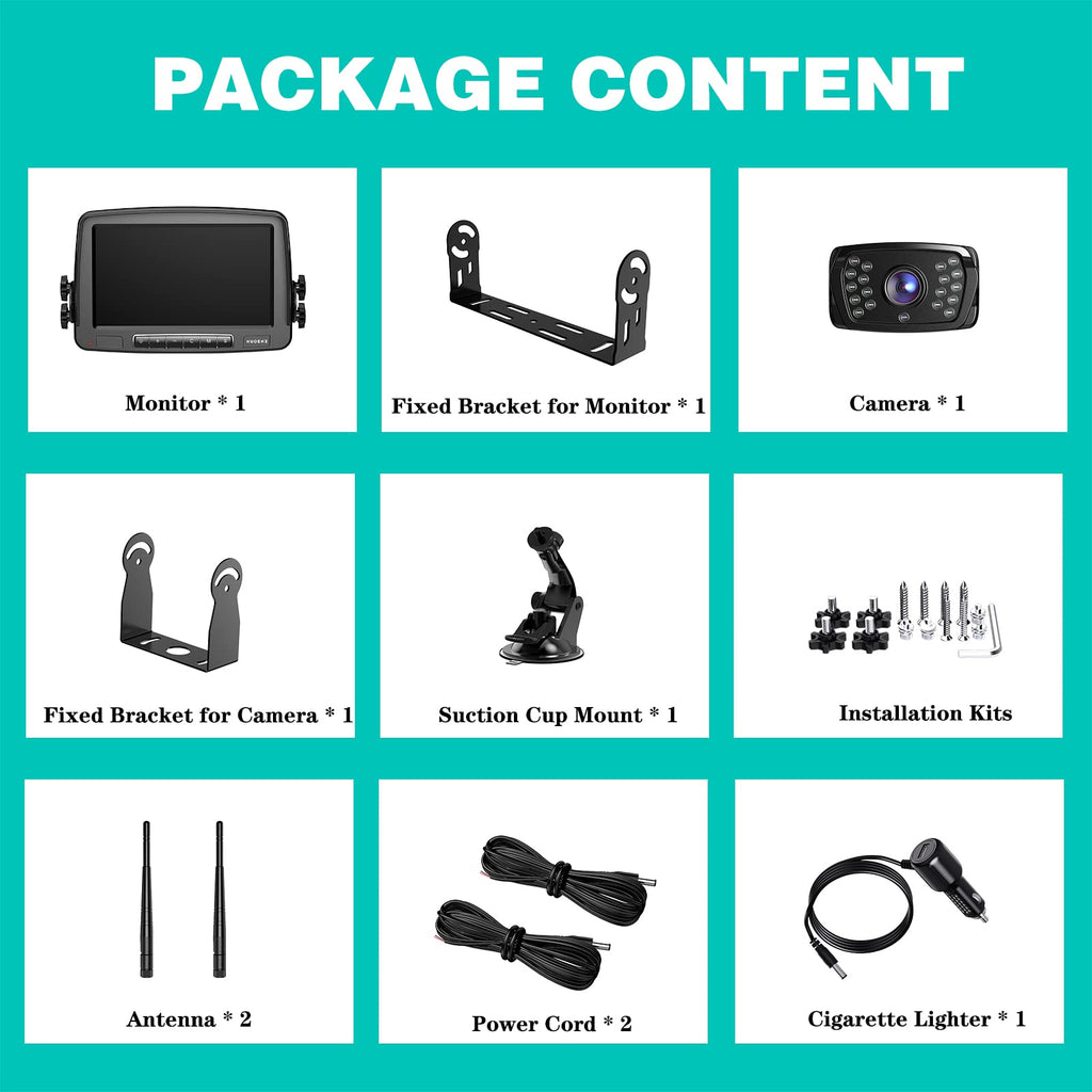 Wireless Backup Camera 7 Inch Monitor Rear View Camera System IP69 Waterproof Night Vision Y784991