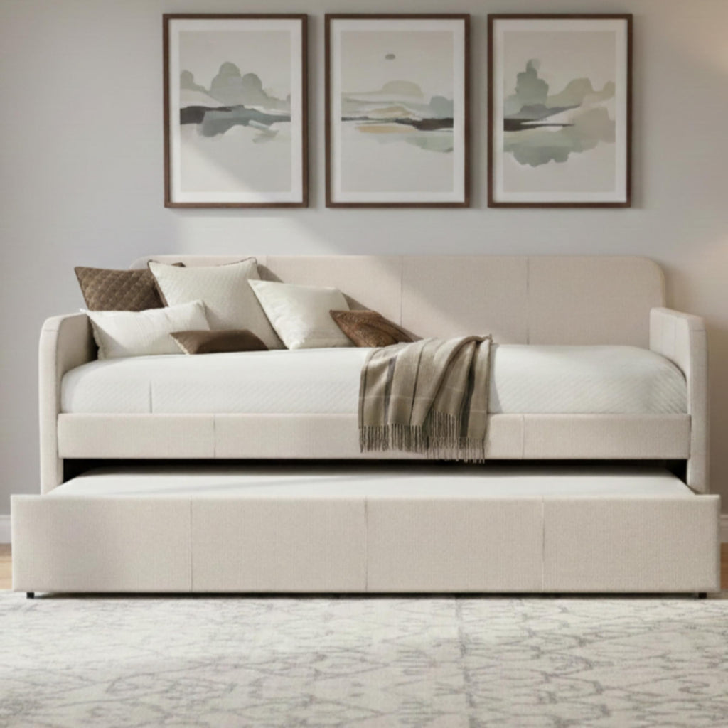 Beige Twin Daybed with Pull-Out Trundle U146253