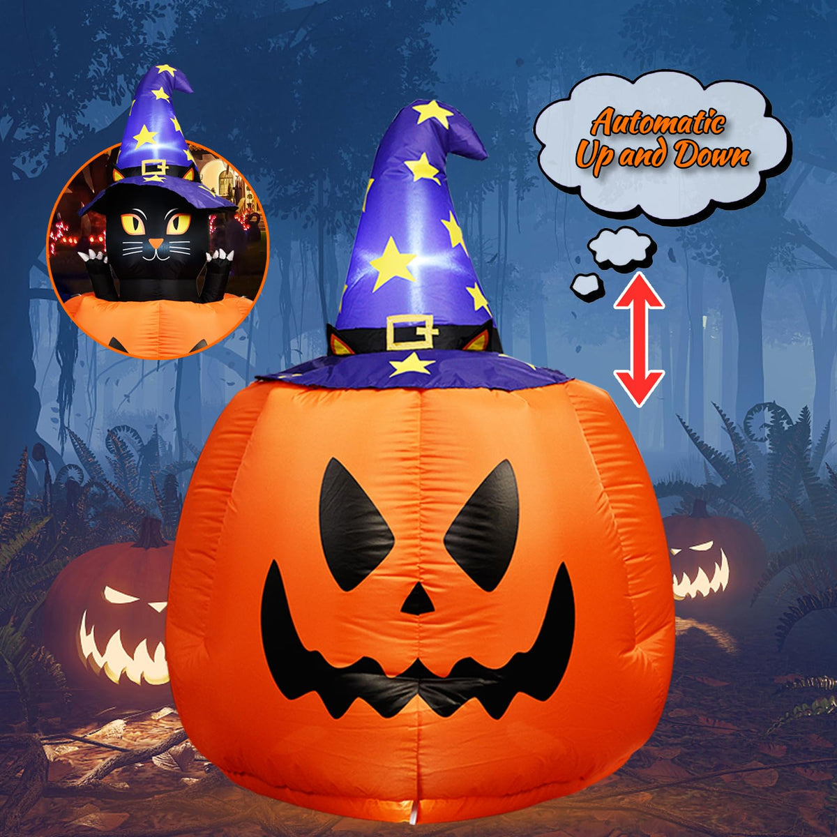 Halloween Inflatable Animated Witch Cat in Pumpkin L711656