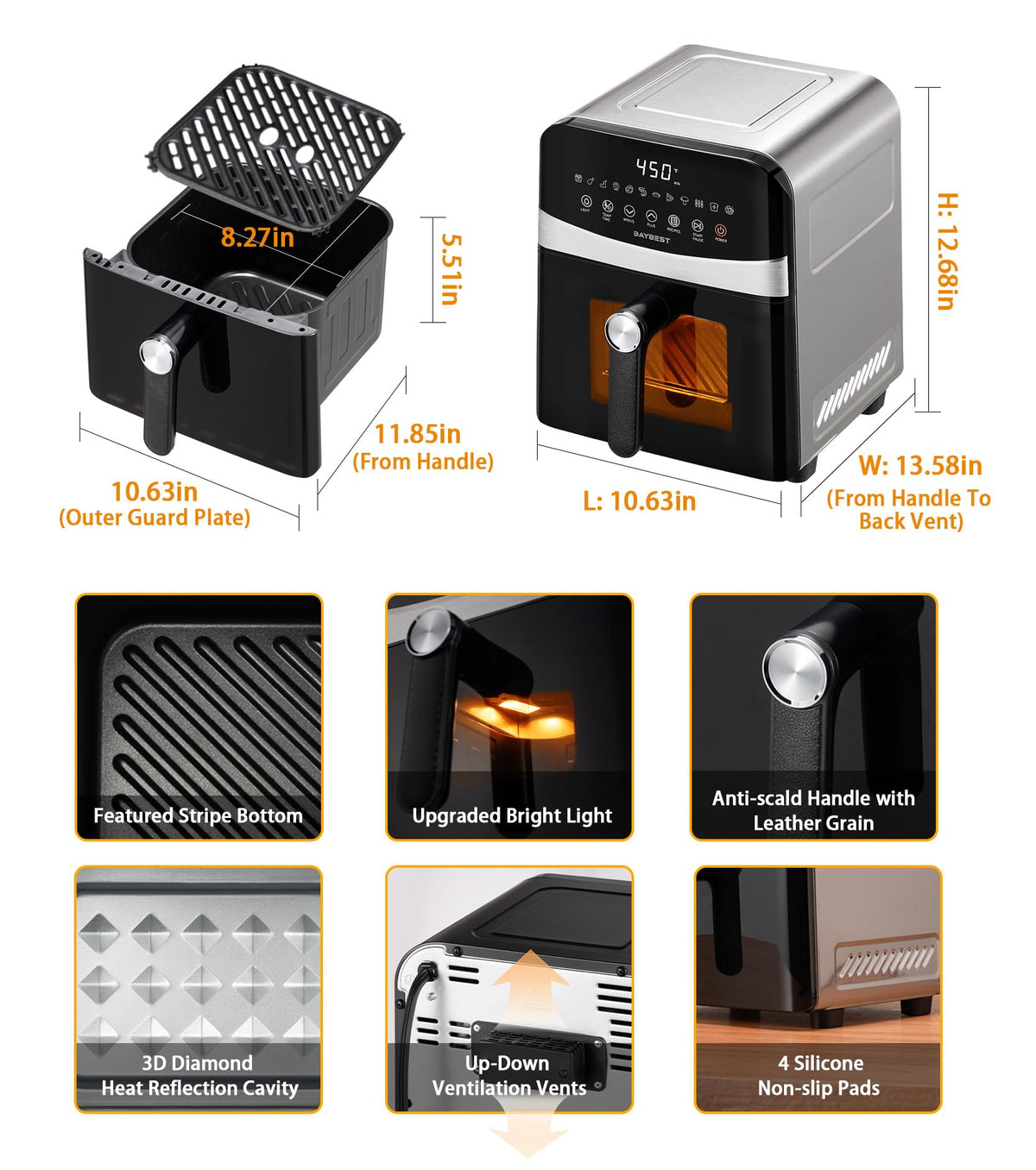 Stainless Steel Ceramic Coated 6QT Air Fryer U8921