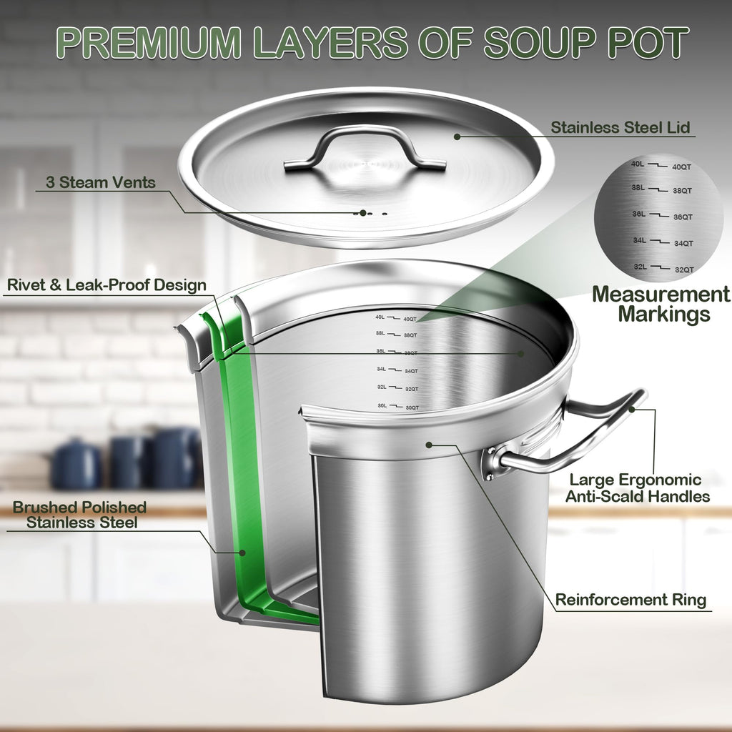 40QT Stainless Steel Stockpot with Lid T1473