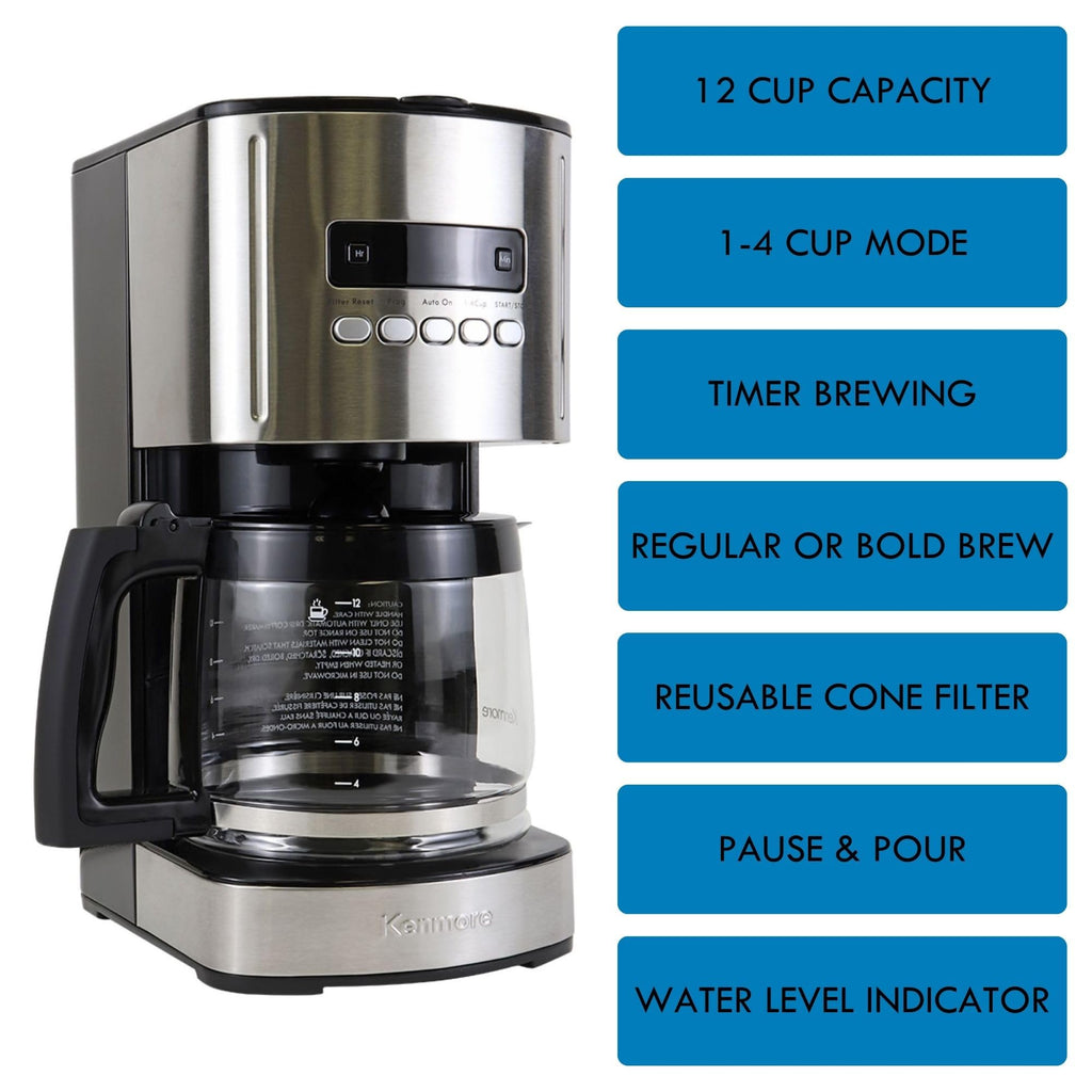 Programmable Drip Coffee Maker with Glass Pot, 12 Cup Black J1284