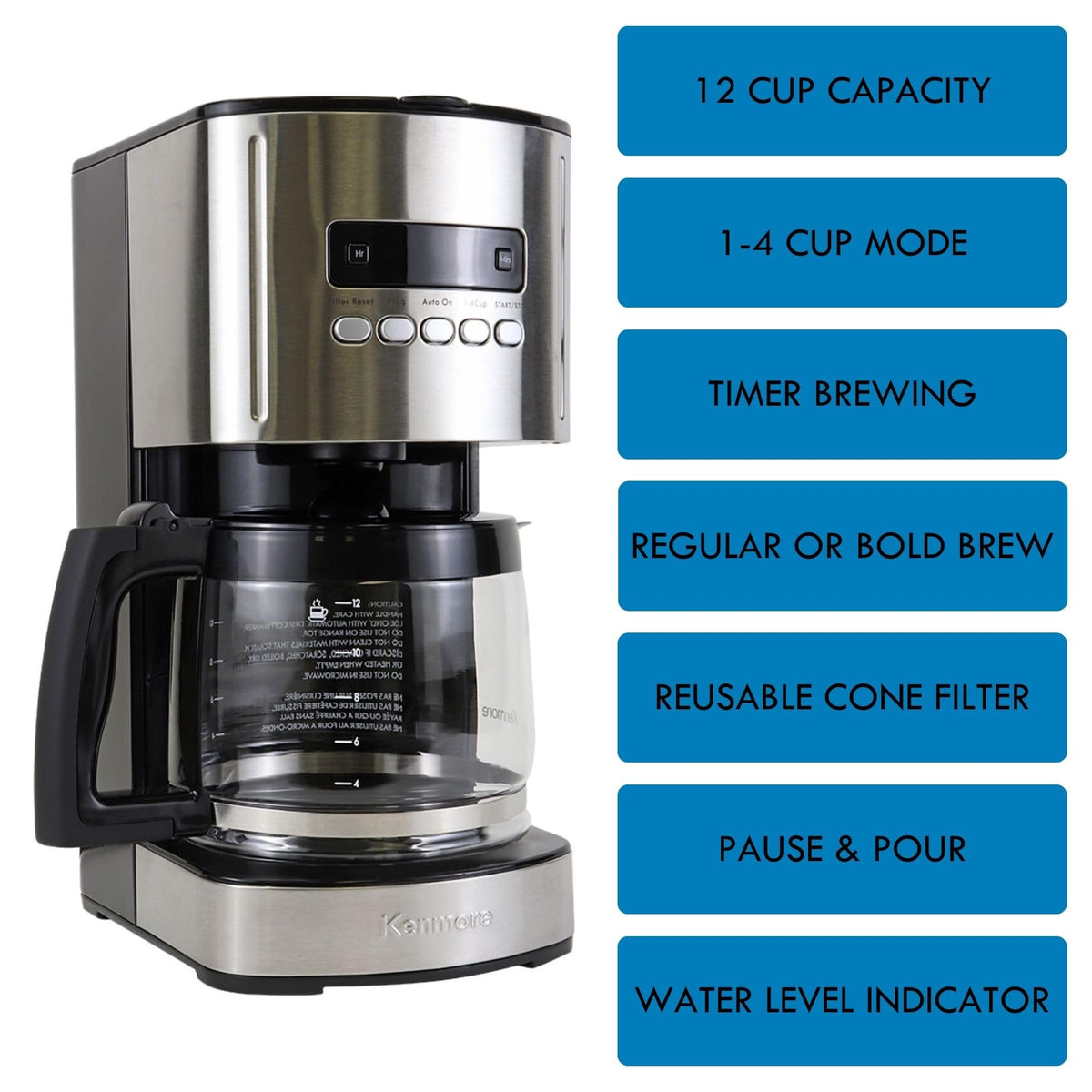 Programmable Drip Coffee Maker with Glass Pot, 12 Cup Black J1284