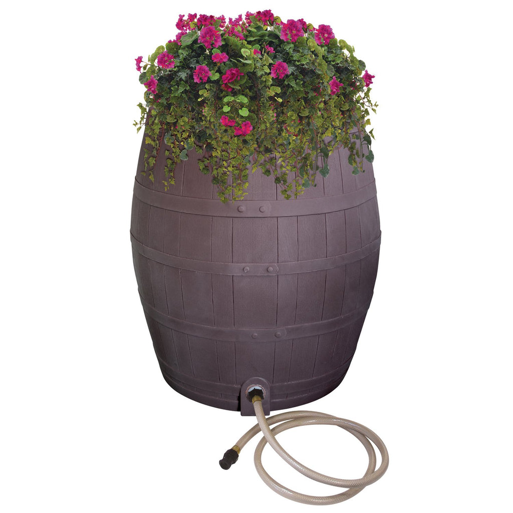 50-Gallon Whiskey Rain Barrel with Planter and Diverter W449