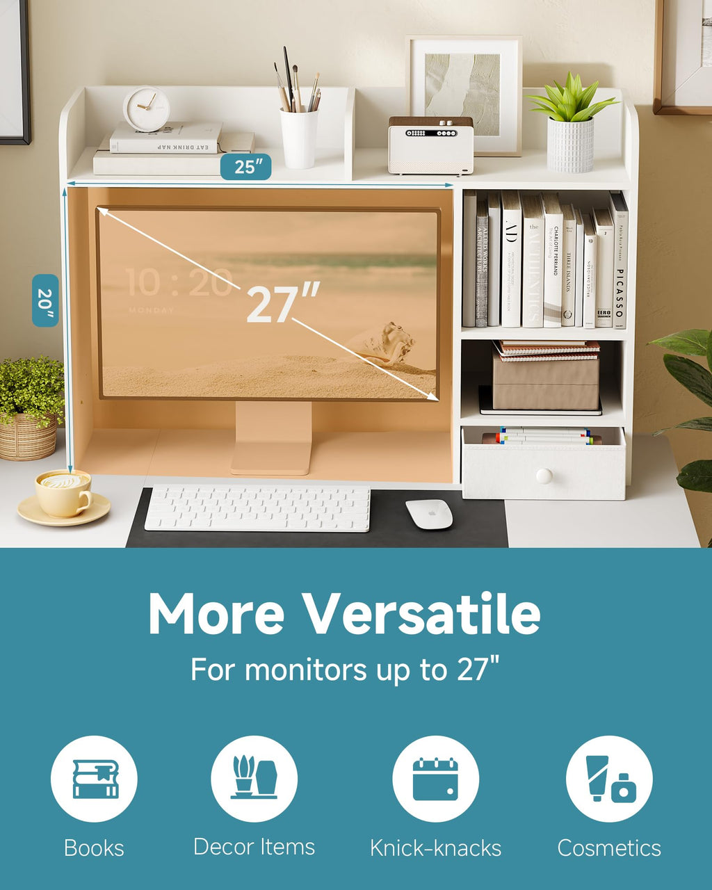 White Desktop Bookshelf with Drawer N3194