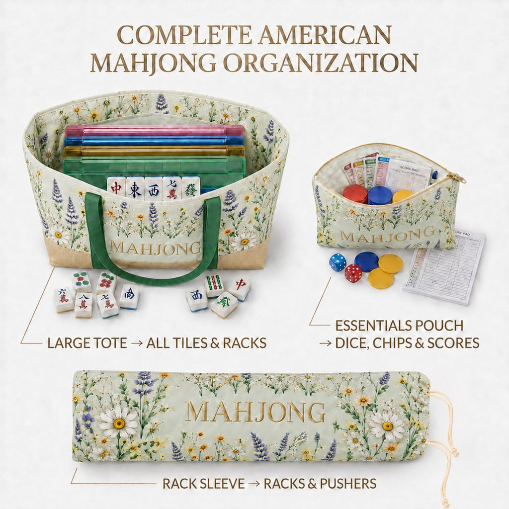 3-Piece Mahjong Bag Set with Mat Holder Straps A476