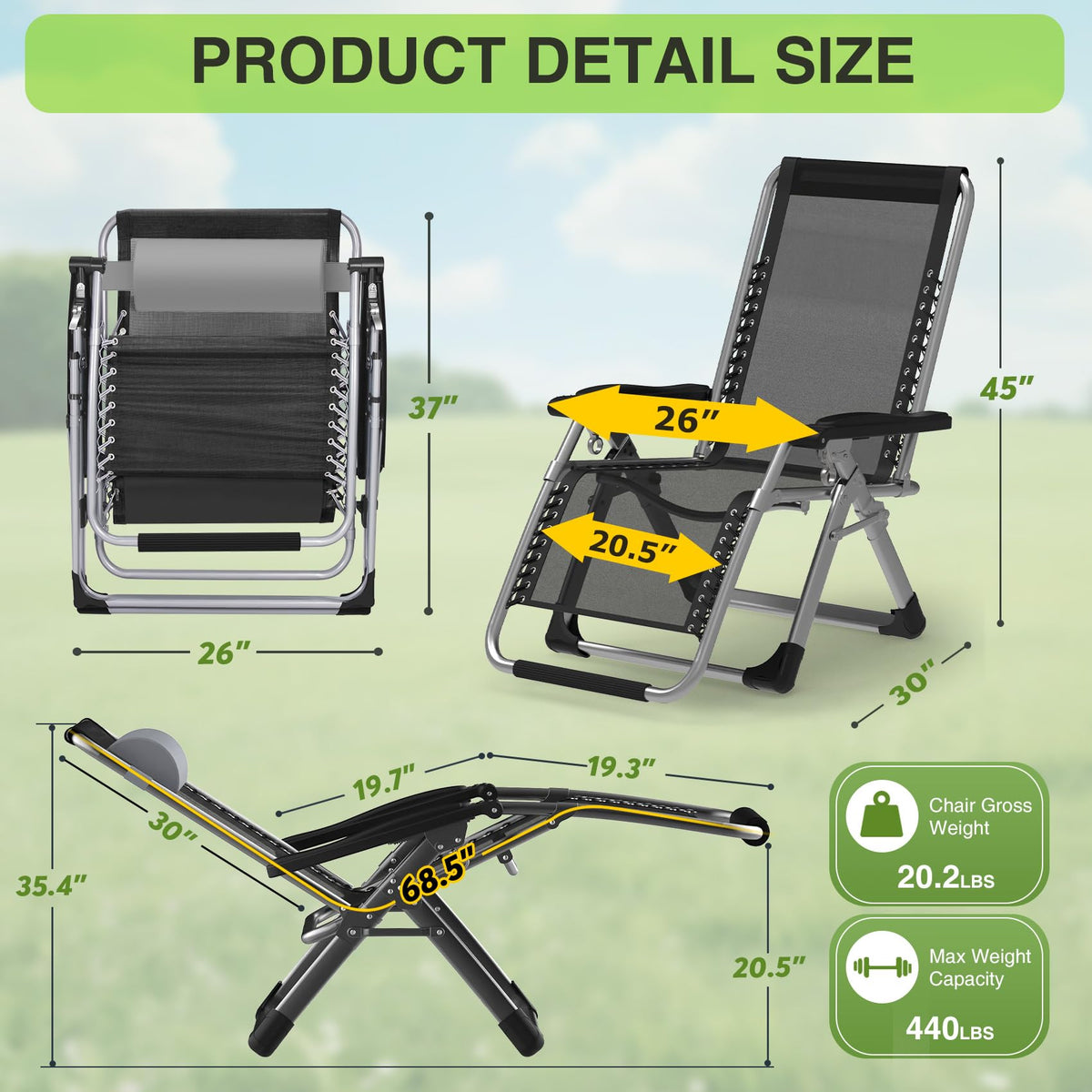 Zero Gravity Reclining Camping Lounge Chair with Cup Holder G1251