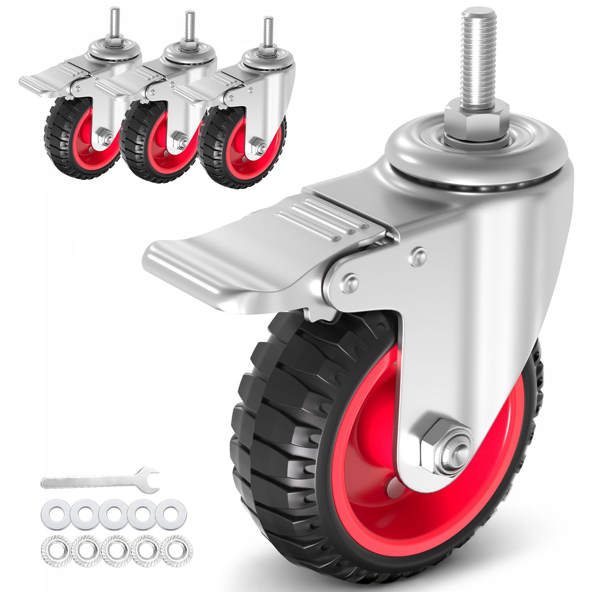 4 inch Threaded Stem Casters Wheels 3/8", Set of 4 Heavy Duty V39189