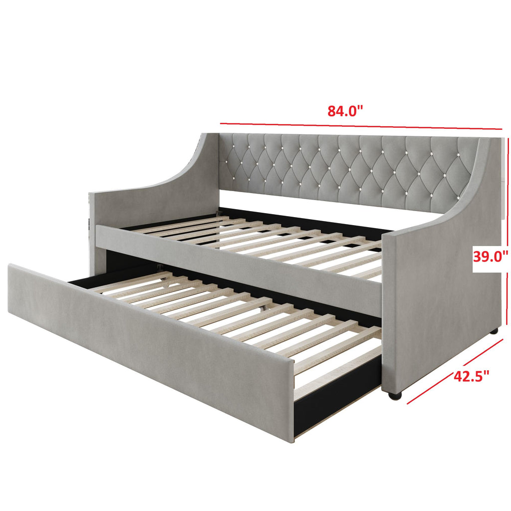 Twin Linen Upholstered Daybed with Trundle Z911
