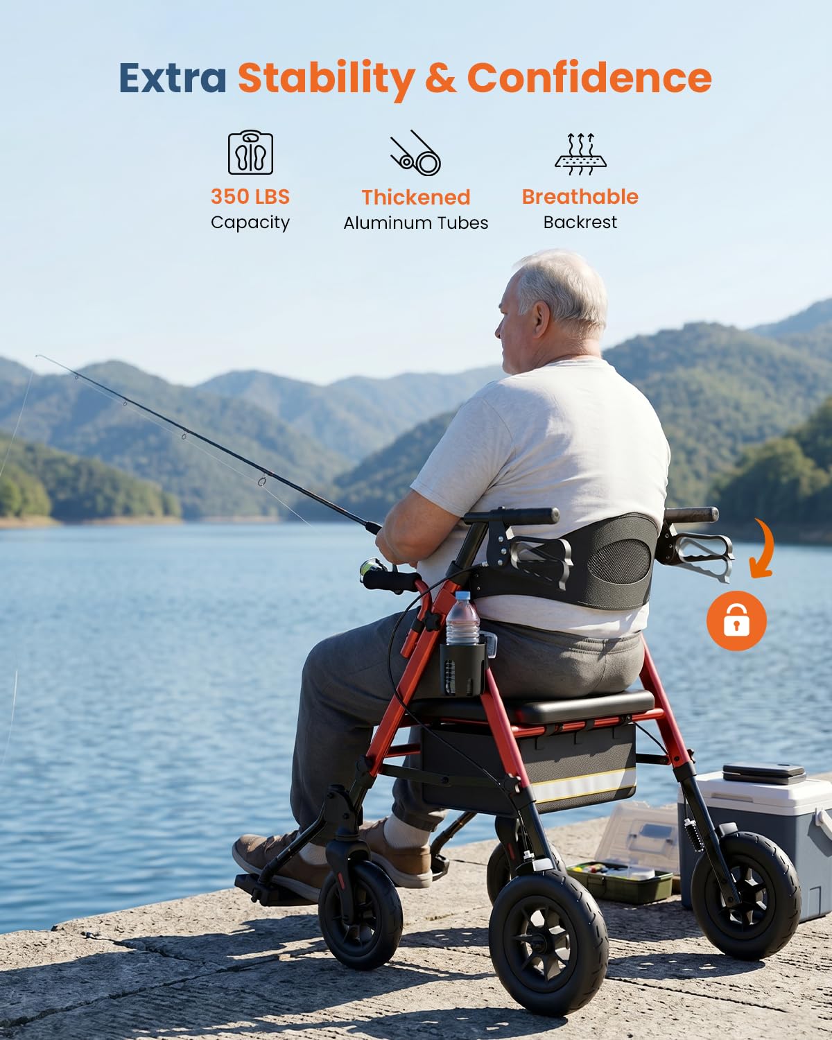 Lightweight Aluminum Folding Rollator & Transport Wheelchair with Seat K3444