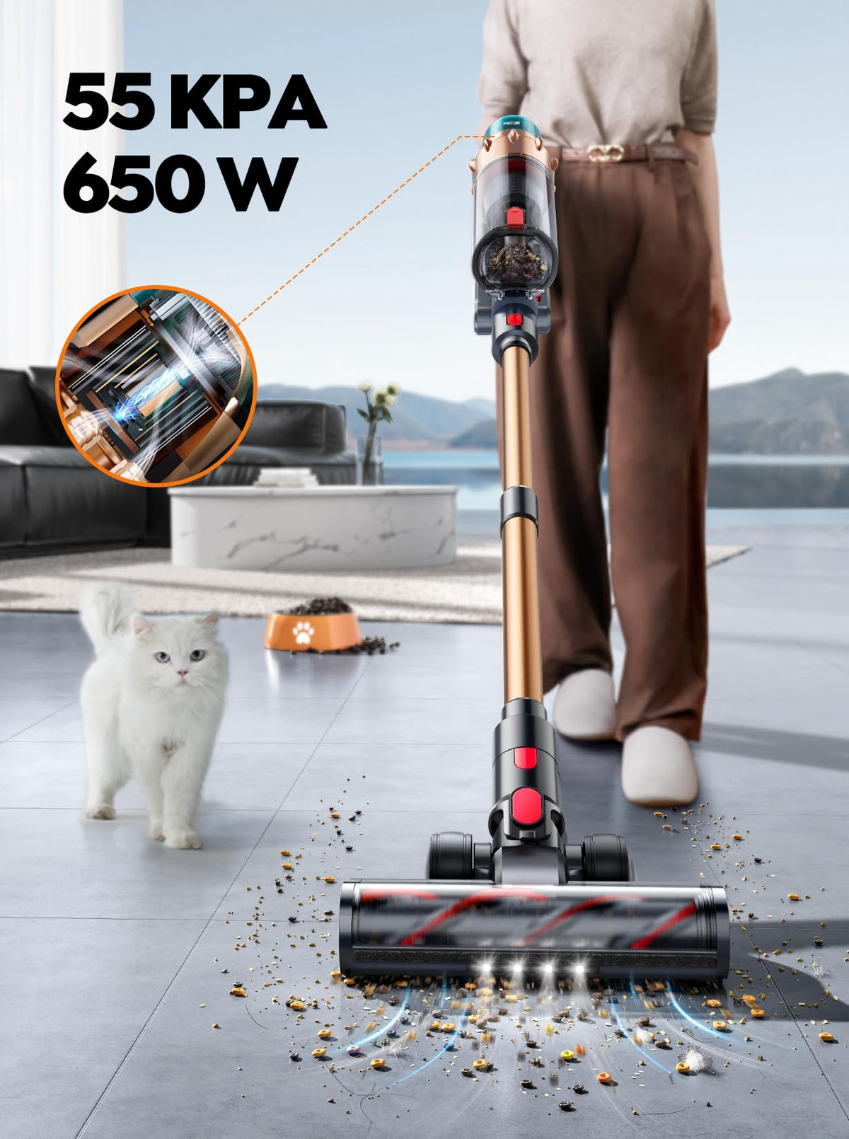 Cordless Vacuum Cleaner, 55KPA 650W 70Mins Stick Vacuum O635046