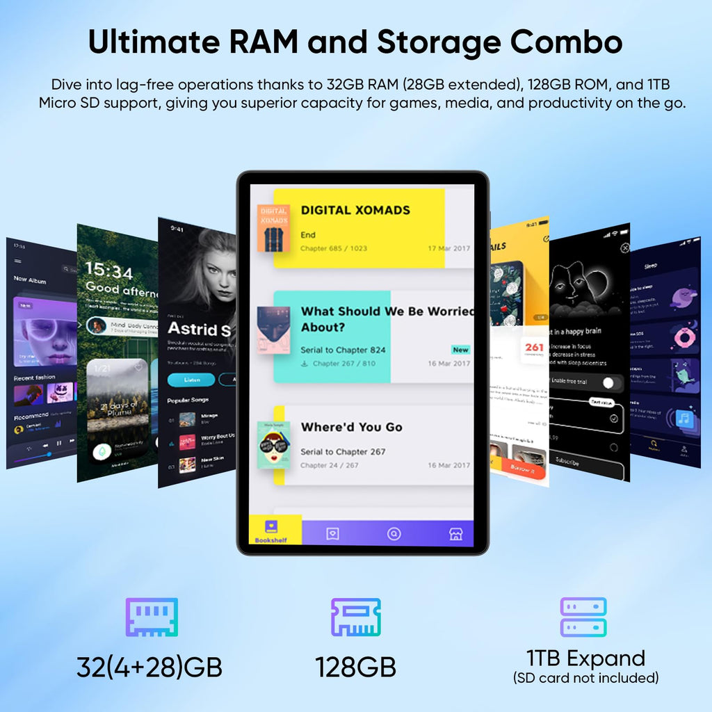 11 Inch Android 16 Tablet with Keyboard, 32GB RAM 128GB ROM, 8000mAh, Black P955