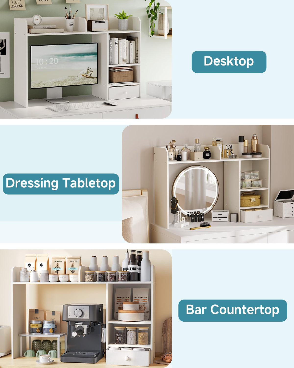 White Desktop Bookshelf with Drawer N3194