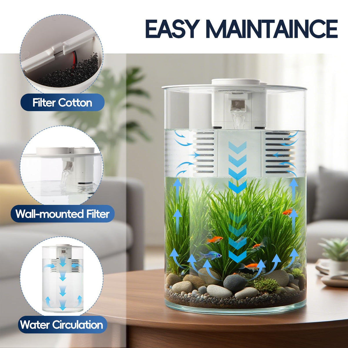 3 Gallon Self Cleaning Fish Tank Aquarium Starter Kit with Filter and Light C489