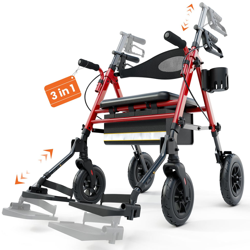 Lightweight Aluminum Folding Rollator & Transport Wheelchair with Seat K3444