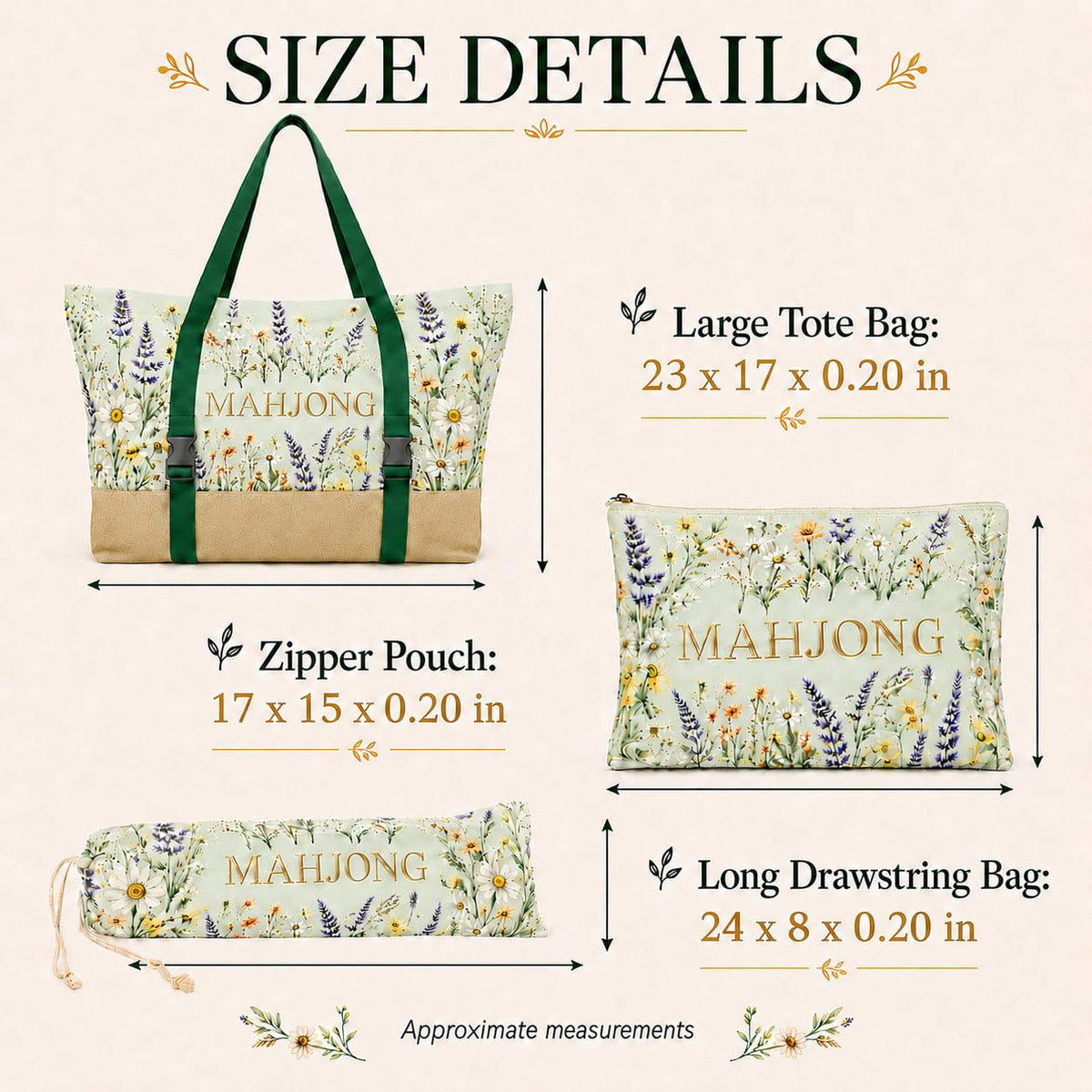 3-Piece Mahjong Bag Set with Mat Holder Straps A476