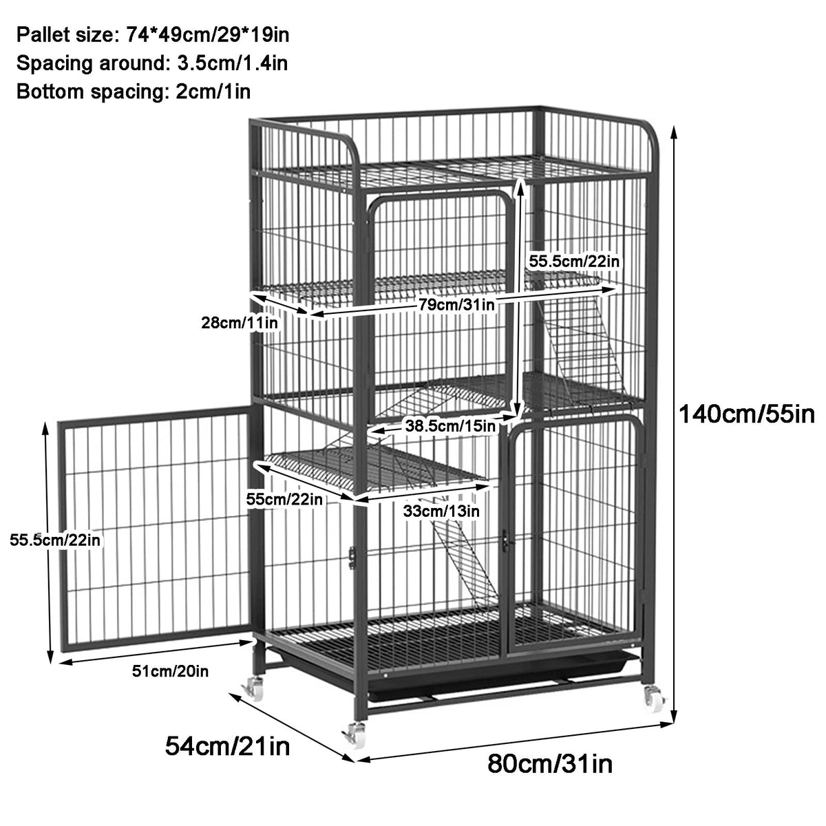4 Tiers Metal Wire Cat Cage with Wheels V457563