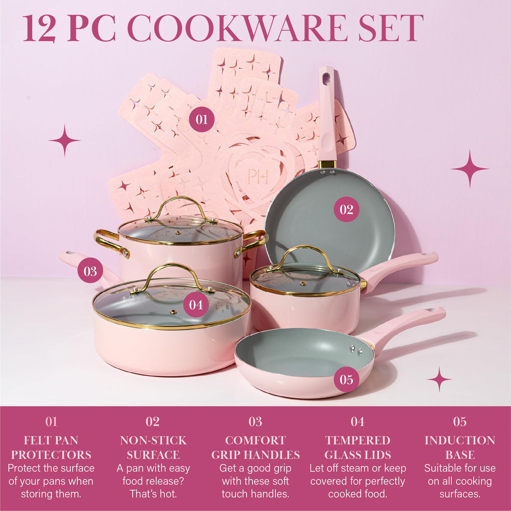 12 Piece Pink Nonstick Cookware Set H655012