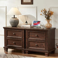 Nightstand Set of 2 with Charging Stations, 2 Drawers, Walnut U6162