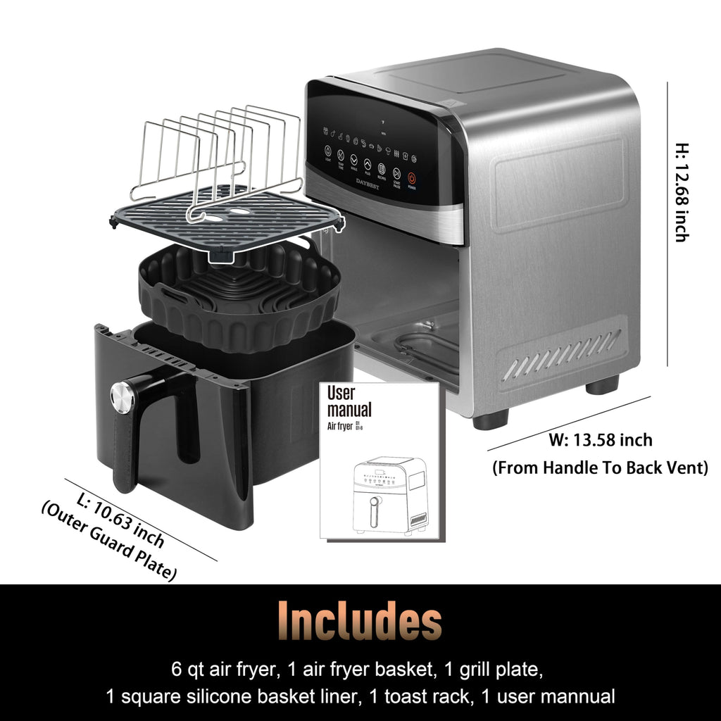 Stainless Steel Ceramic Coated 6QT Air Fryer U8921