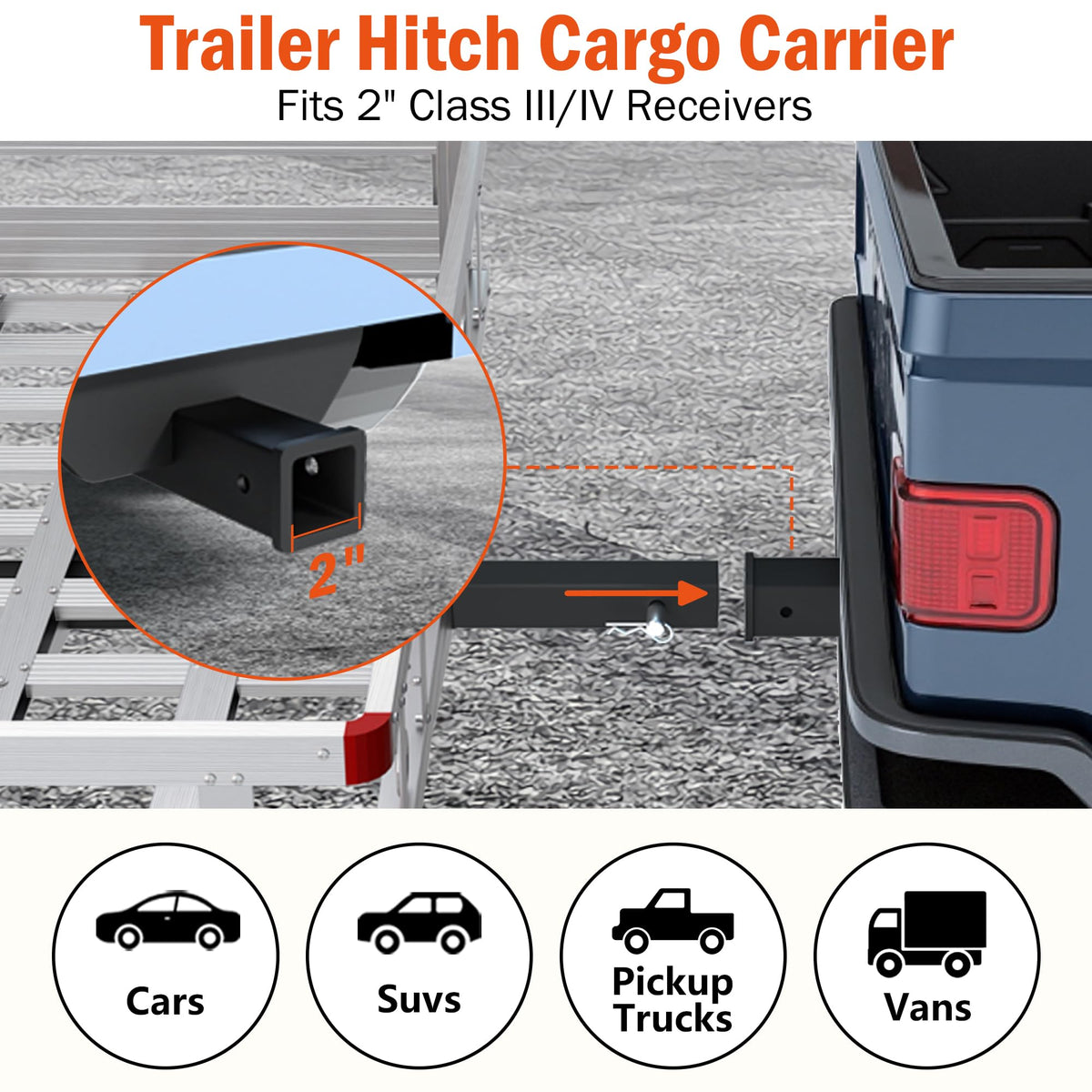 Aluminum Hitch Cargo Carrier with Ramp, 50" x 29.5" x 8.7", 500lbs Capacity R993