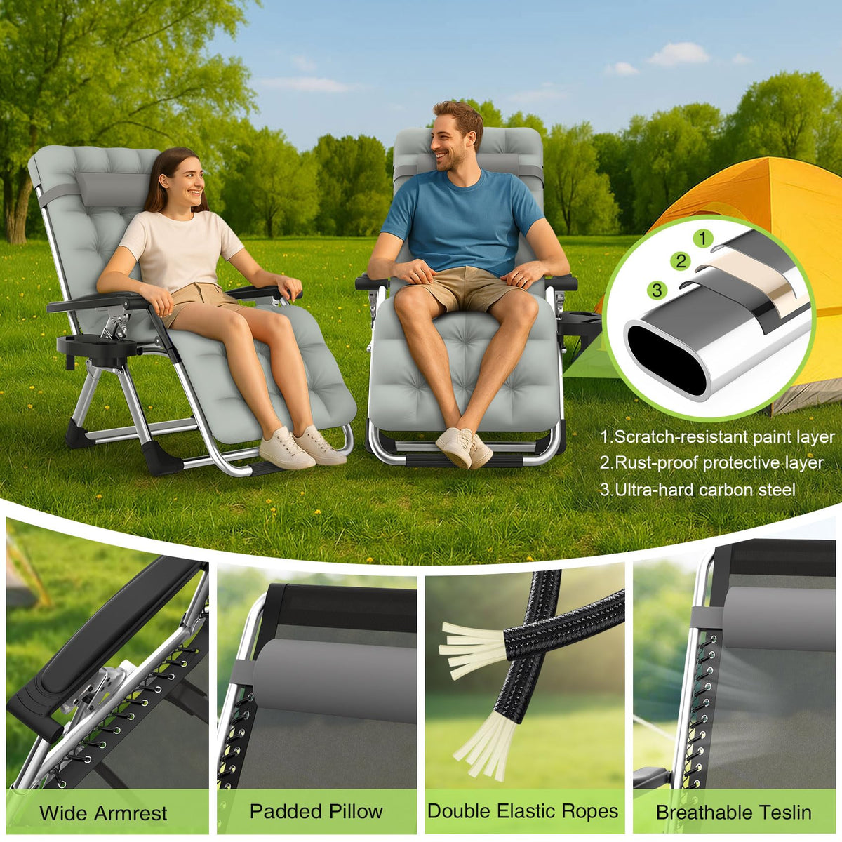 Zero Gravity Reclining Camping Lounge Chair with Cup Holder G1251