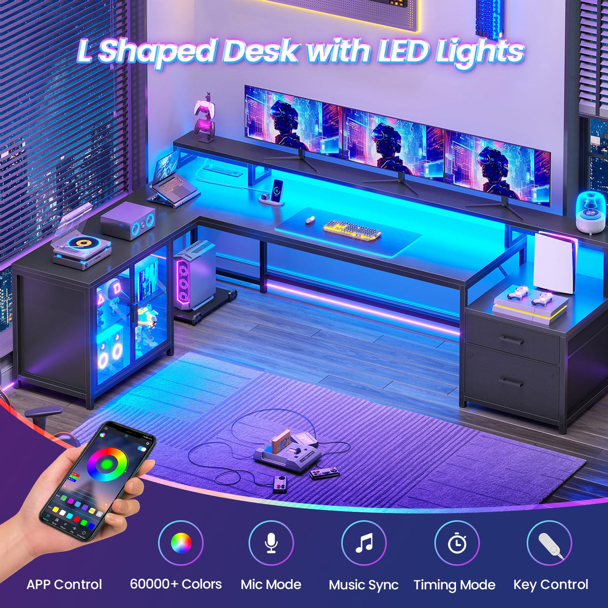 78.7” L Shaped Gaming Desk with Drawers T6758