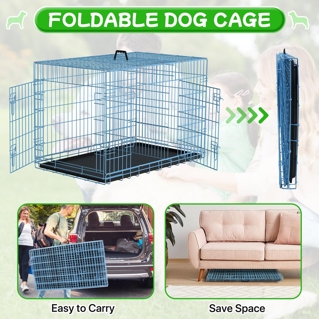 48 Inch Extra Large Double Door Folding Metal Dog Crate with Divider Panel G87819