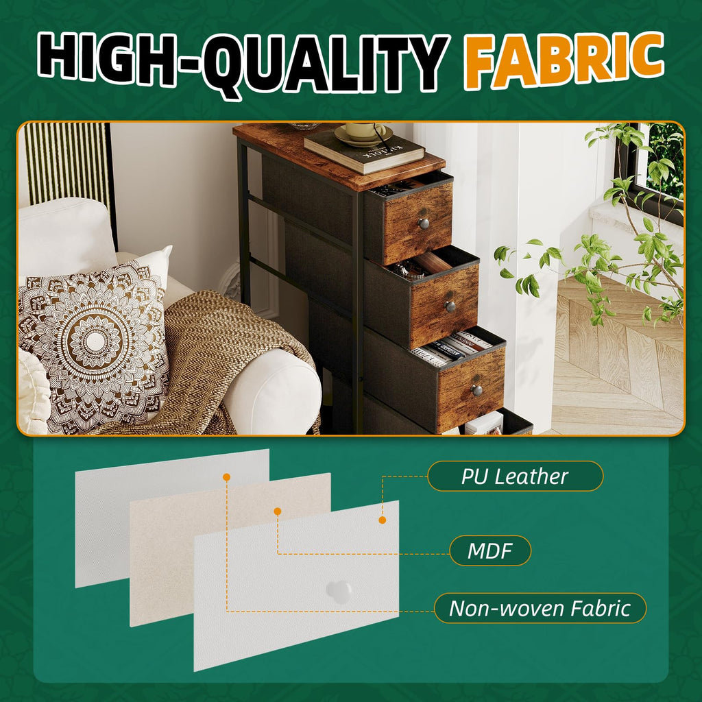 Narrow 5 Fabric Drawers Rustic Brown Dresser R25220