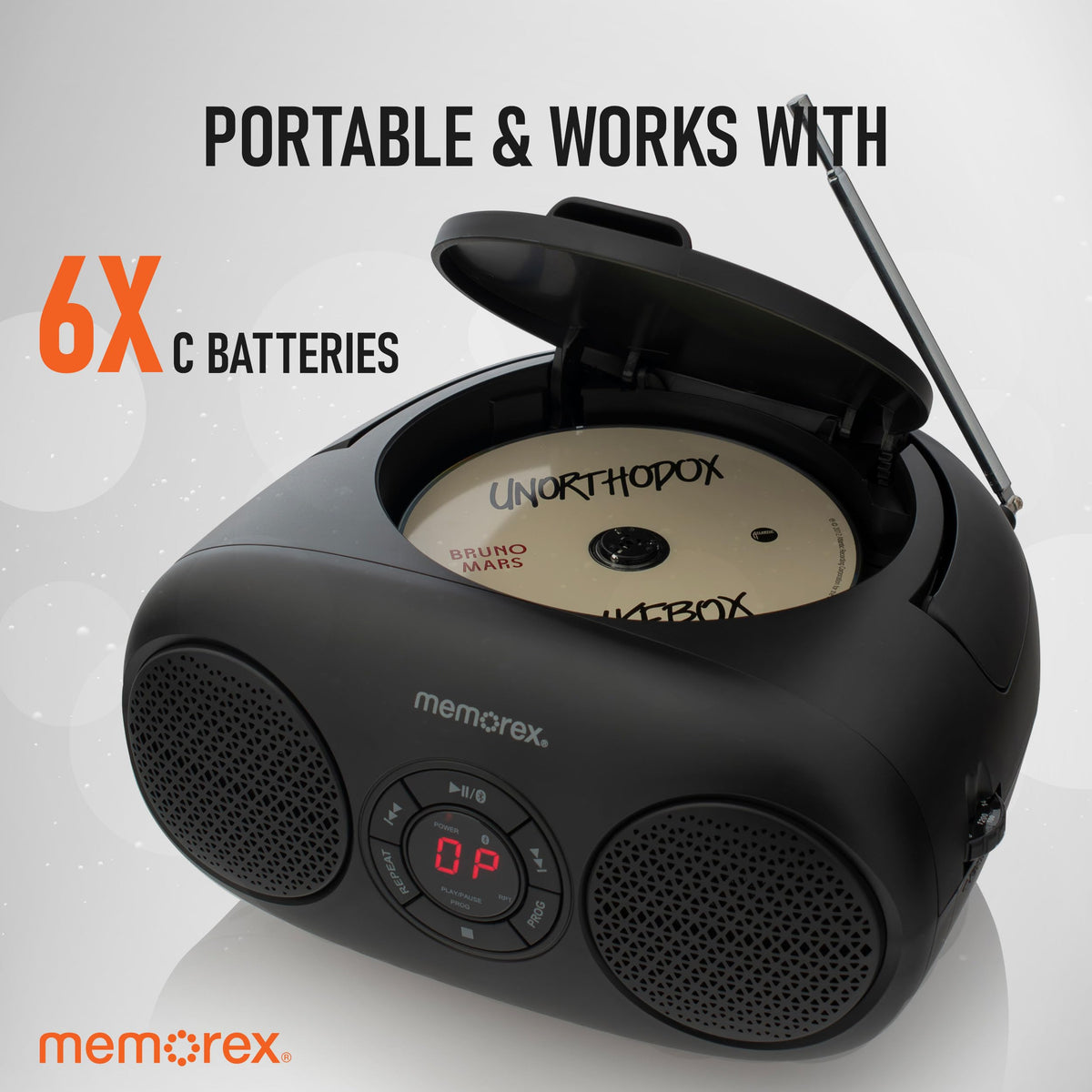 AM/FM Top Loading CD Player Portable Stereo with Auxiliary Input and LED Display T7304