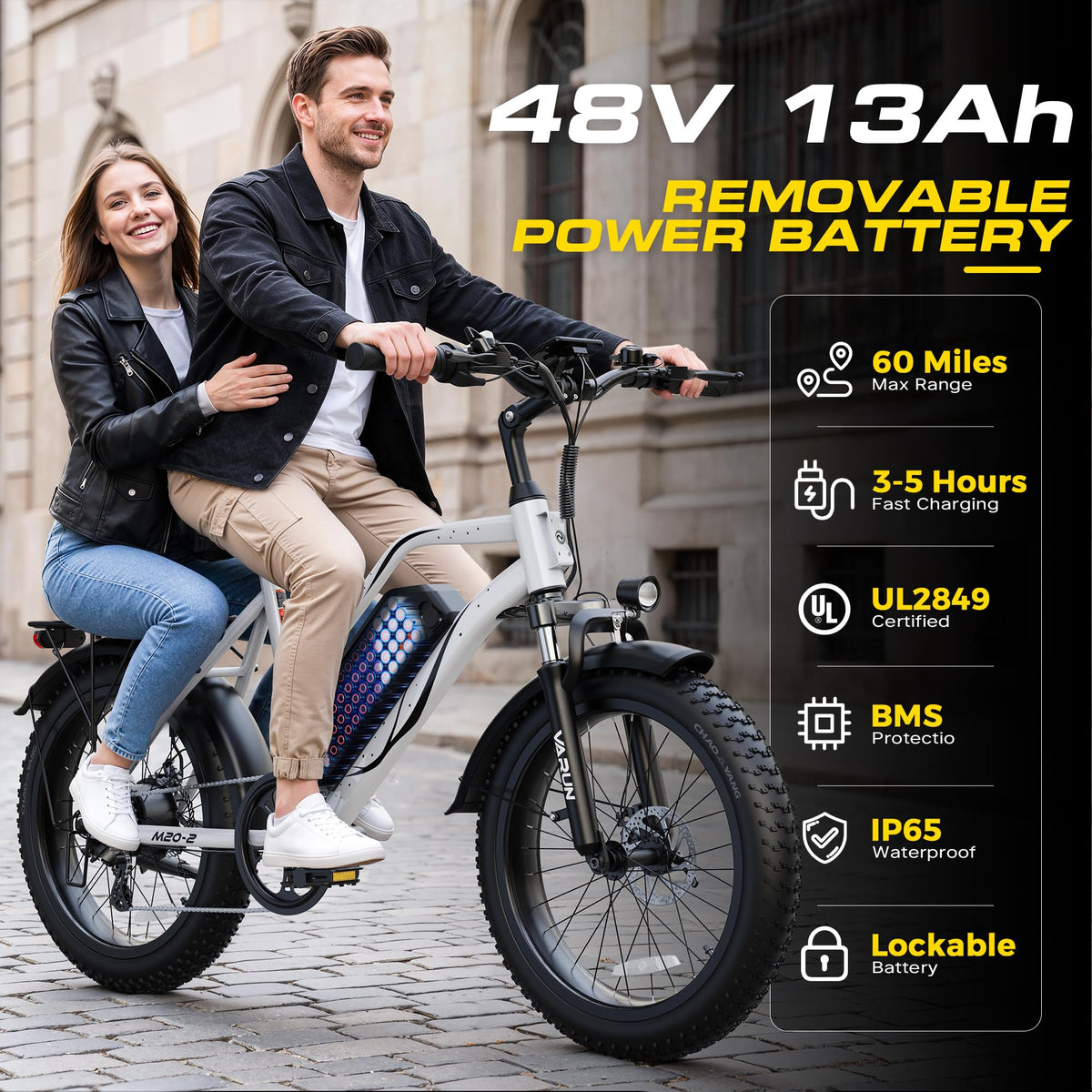 1000W Peak Motor 60+ Miles Fat Tire Electric Bike with 48V 13Ah Removable Battery K642280