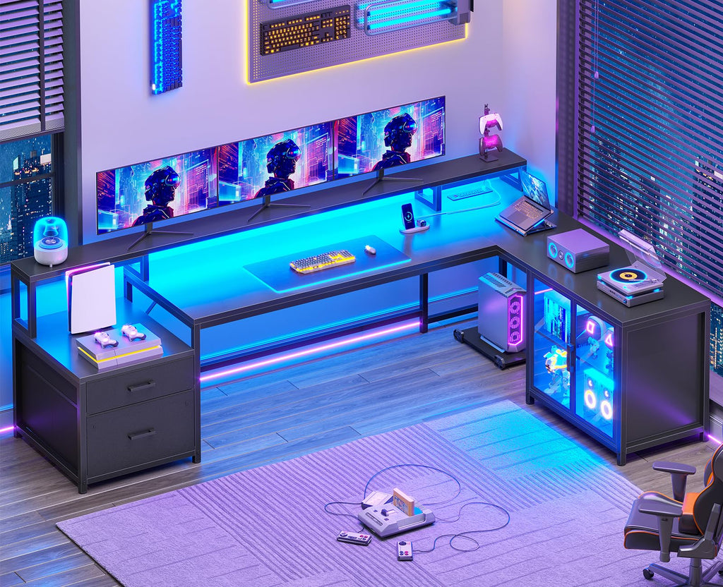 78.7” L Shaped Gaming Desk with Drawers T6758
