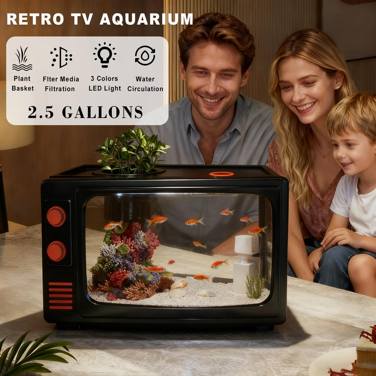 2.5 Gallon Fish Tank Kit with LED Lights, Filter & Plant Planter L343216