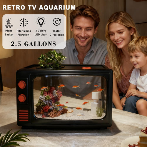 2.5 Gallon Fish Tank Kit with LED Lights, Filter & Plant Planter L343216