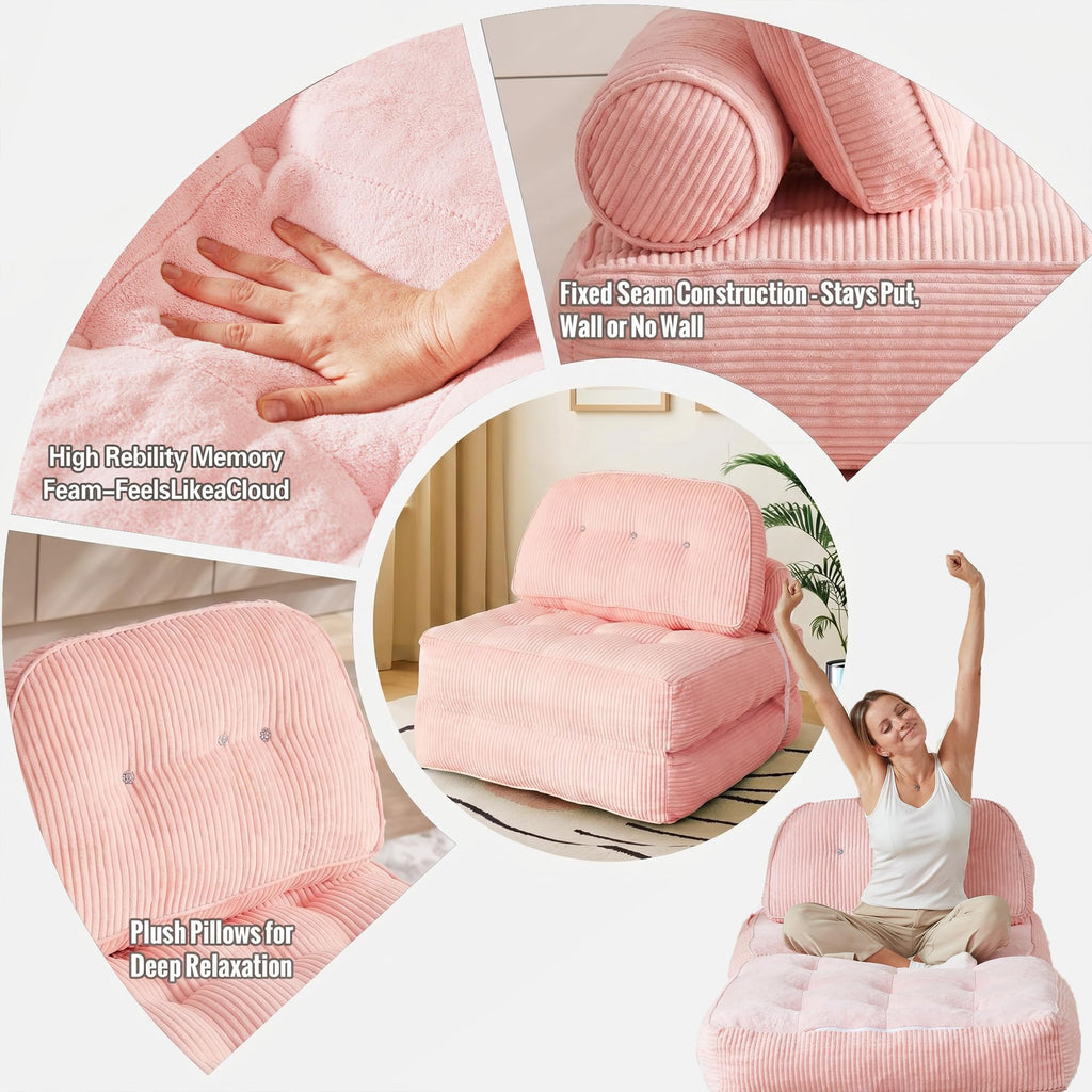 Pink Flannel Folding Sofa Bed E93674