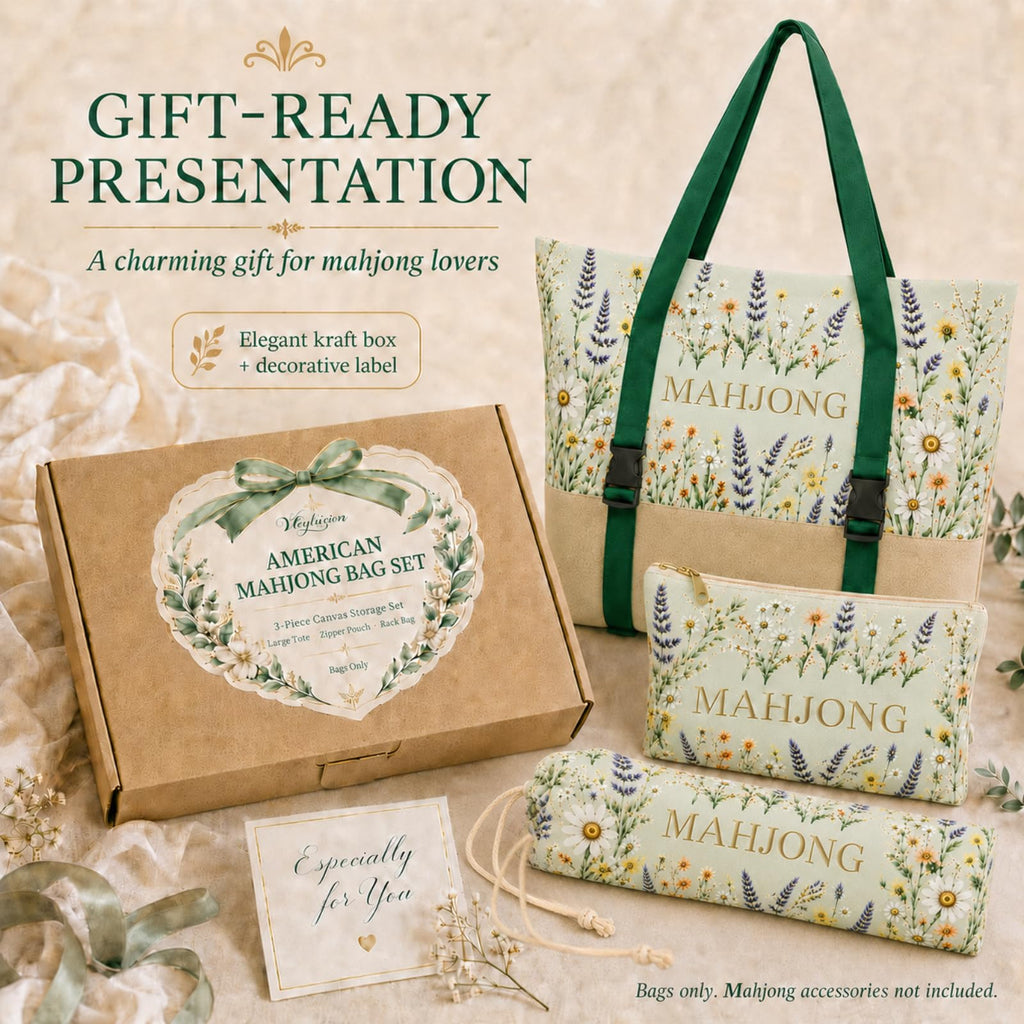 3-Piece Mahjong Bag Set with Mat Holder Straps A476