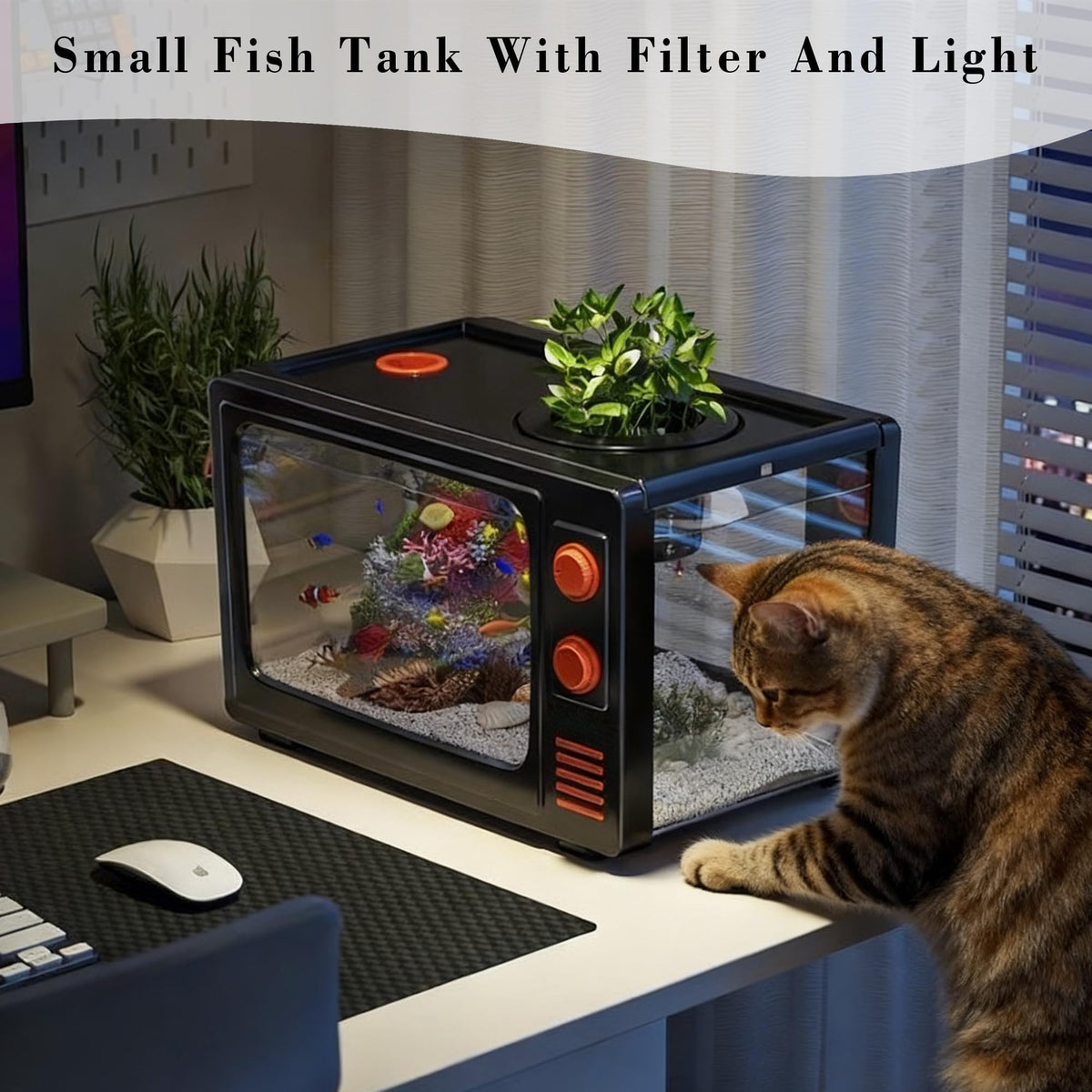 2.5 Gallon Fish Tank Kit with LED Lights, Filter & Plant Planter L343216