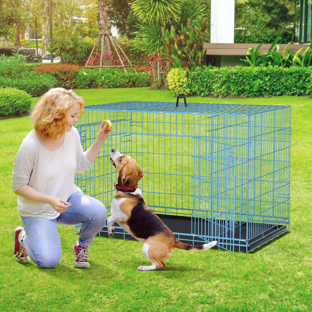 48 Inch Extra Large Double Door Folding Metal Dog Crate with Divider Panel G87819