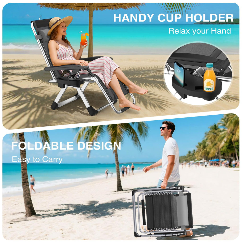 Zero Gravity Reclining Camping Lounge Chair with Cup Holder G1251