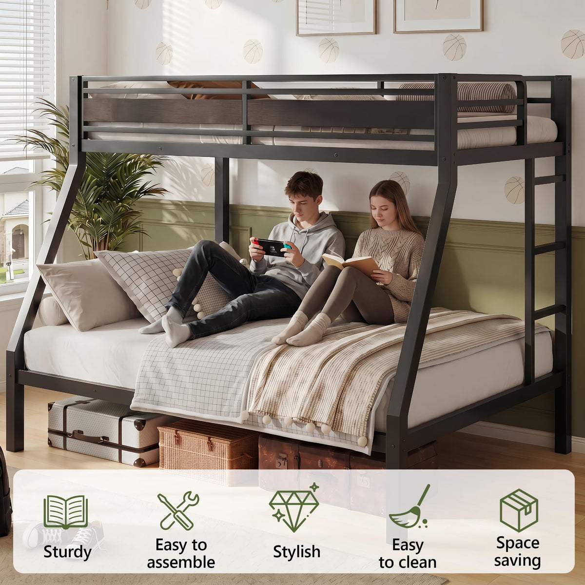 Black Twin Over Full Size Bunk Beds R30046