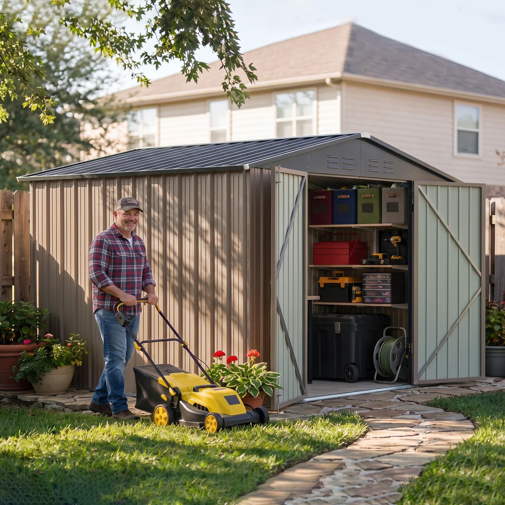 8x10 FT Metal Outdoor Storage Shed with Lockable Door H49817