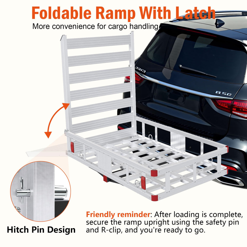 Aluminum Hitch Cargo Carrier with Ramp, 50" x 29.5" x 8.7", 500lbs Capacity R993